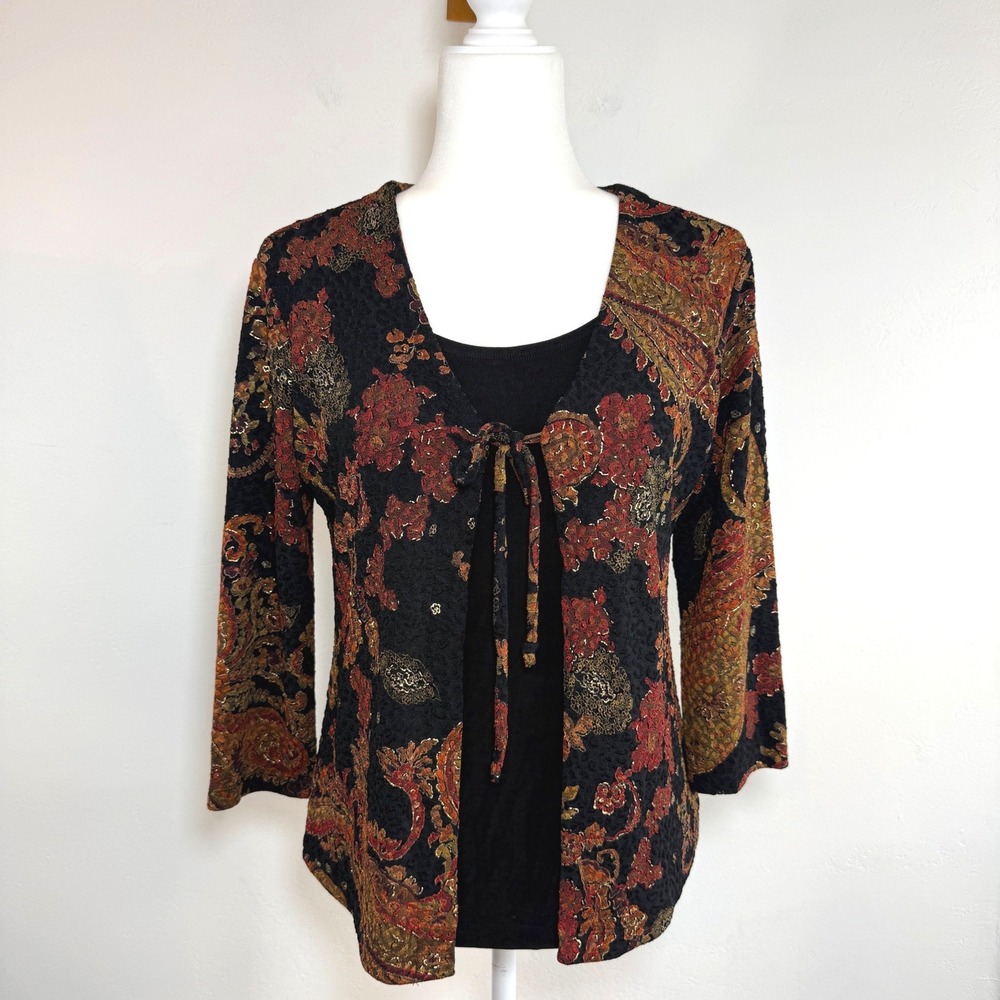 West End 2-in-1 Paisley Tie Front Layered Top S Boho Dark Academia Whimsygoth
